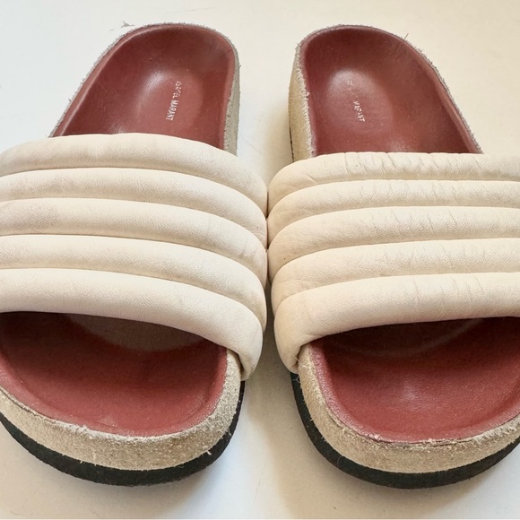 Isabel Marant Cream Leather and Suede Hellea Slide Sandals Size 7 - Picture 2 of 7